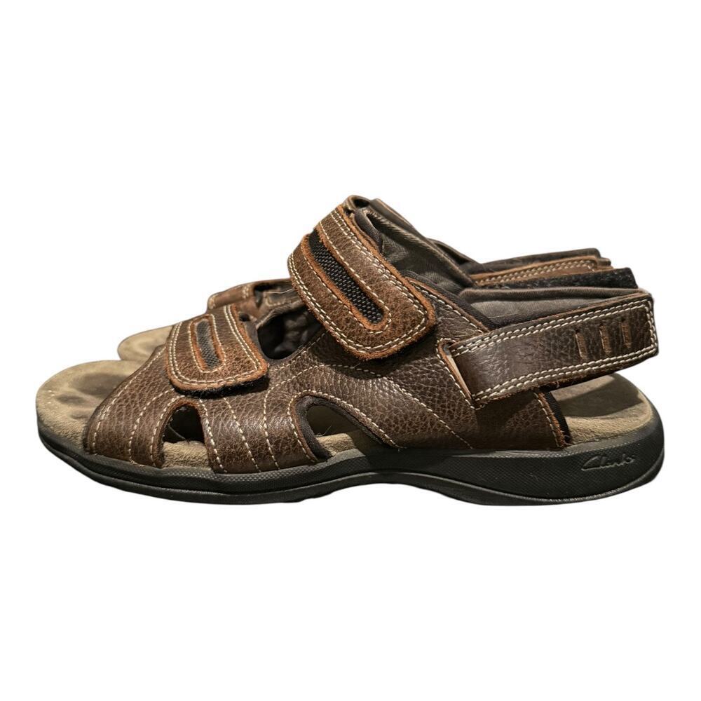 Clarks Sandals Men’s Size 8 Adjustable Strap Flats Comfort Brown Leather - Picture 5 of 9
